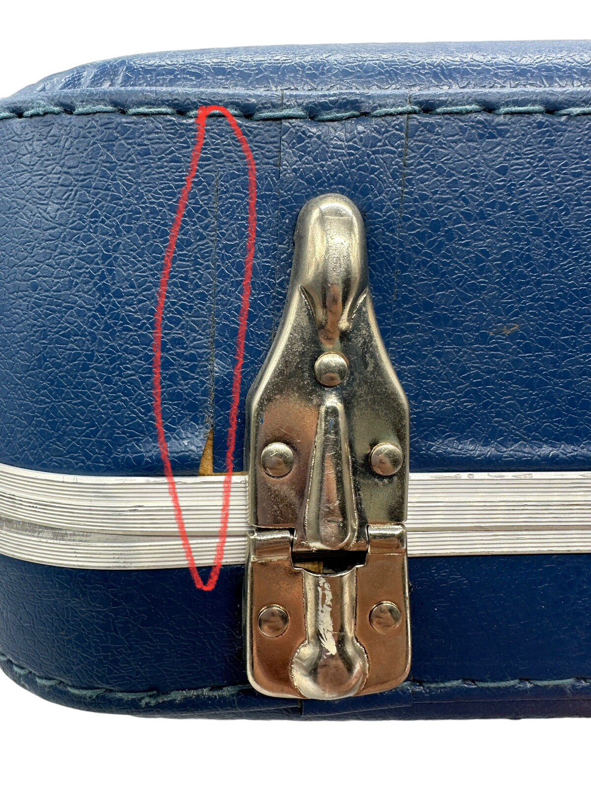 Vintage Blue Go Go Child’s Suitcase Hardside Going to Grandmas Rainbow Pencil