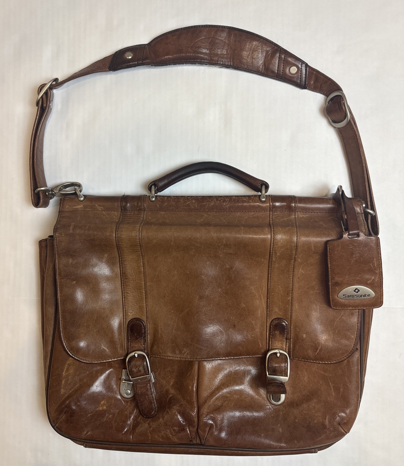 Vintage Samsonite Leather Distressed Computer Laptop Bag Business Casual