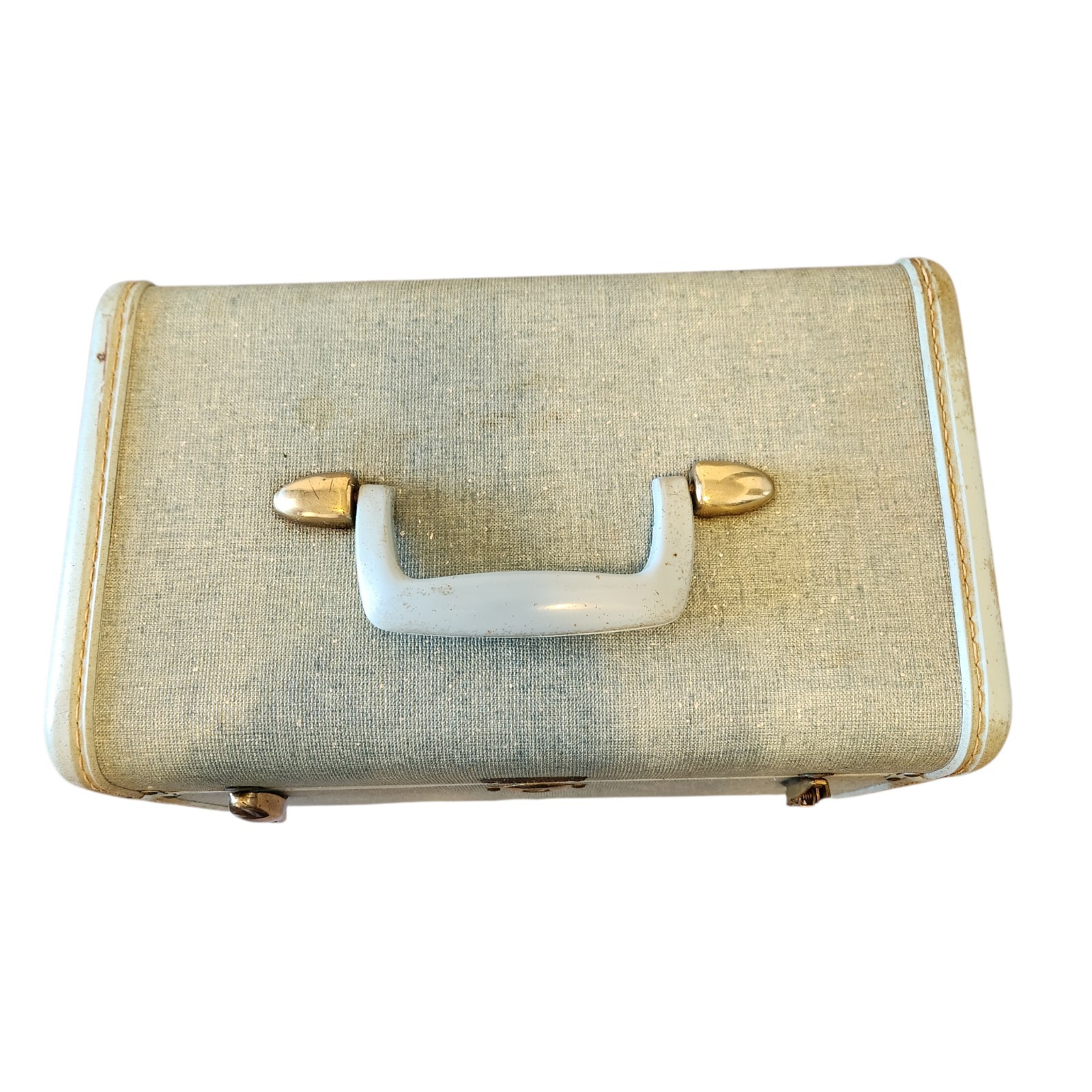 Vintage 1950s Blue Tweed Samsonite Train Vanity Case Overnight Shwayder Bros