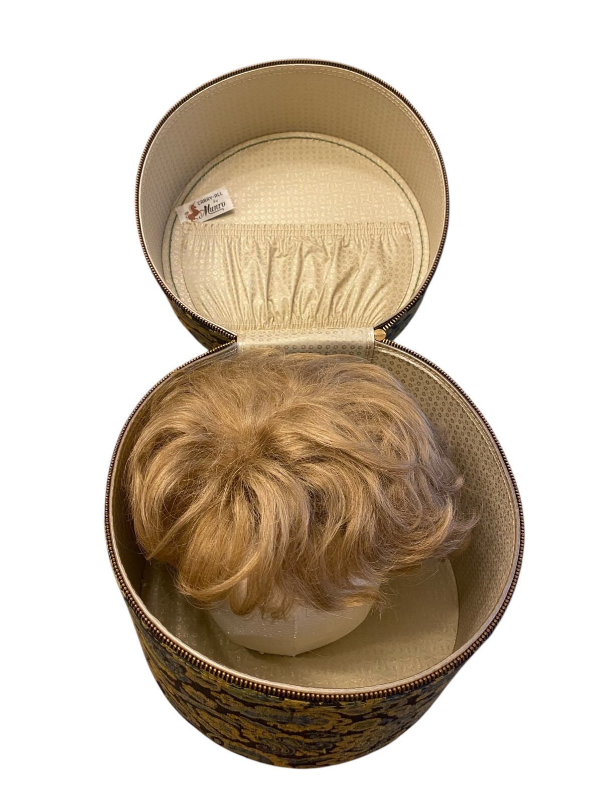 Vintage Munro Carry All Mid Mod Flower Retro Hat Wig Train Case W/ Head & Wig