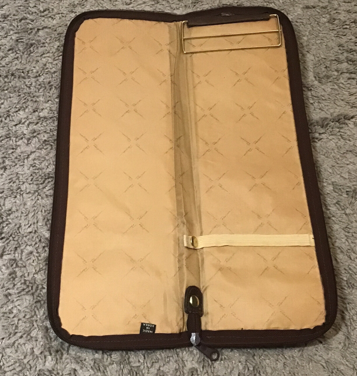 Vtg. Travel Tie Case Brown Leather 80s Jameslee Patchwork Design Hanging Hook