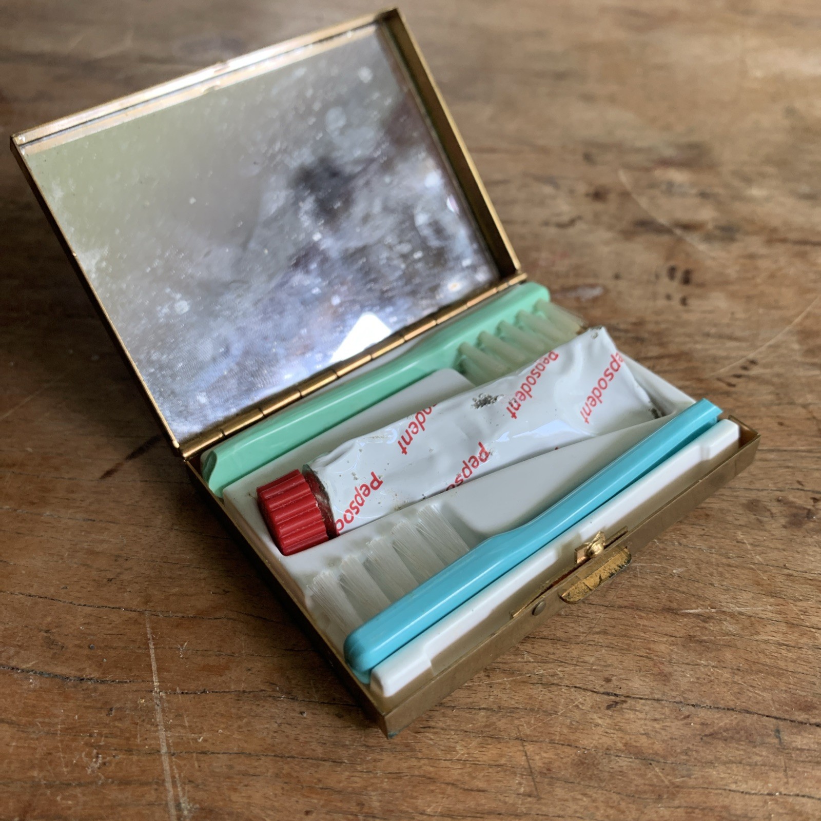 Vintage Brass Toothbrushe n Paste Travel Case 1950-1960s