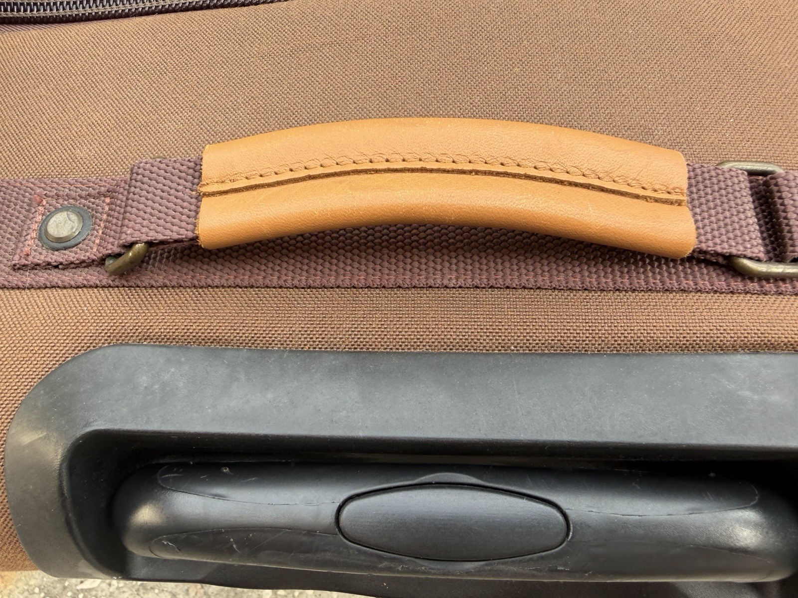 Vintage 80’s LL Bean Rolling Suitcase Luggage Brown W/ Leather Trim