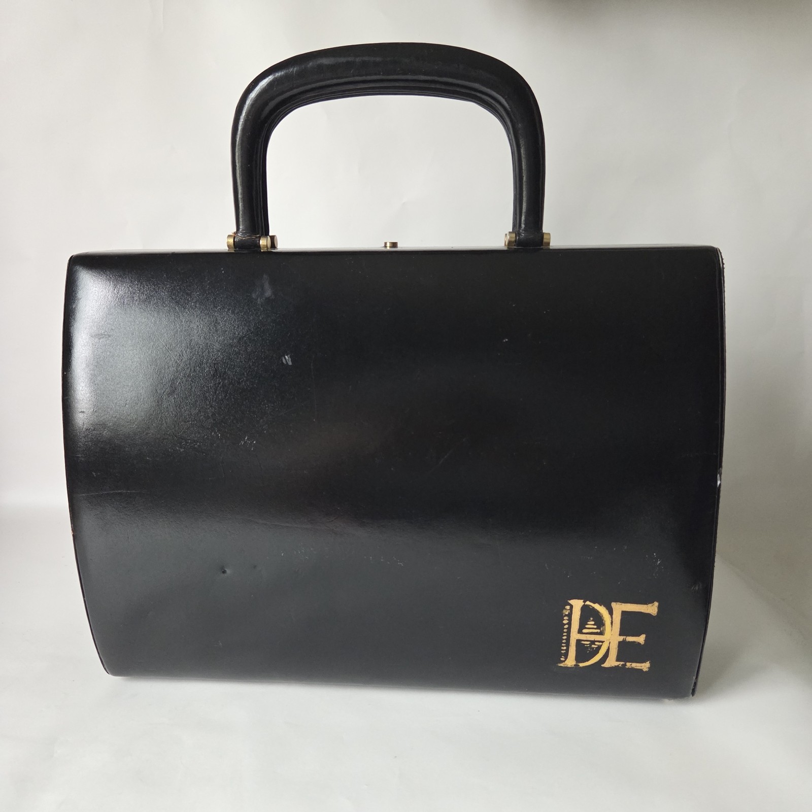 Antique Black Leather Top Load Briefcase Satchel