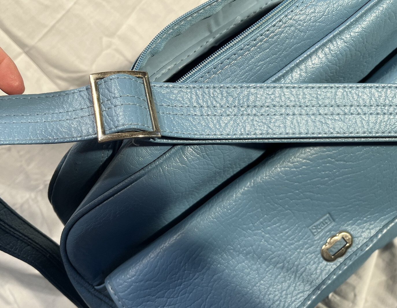 Vintage Sears Baby Blue Carry on luggage bag With Lock And Keys