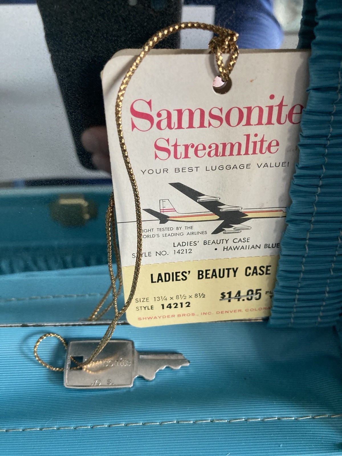 HAWAIIAN BLUE SAMSONITE STREAMLITE TRAIN BEAUTY CASE TRAVEL MAKE UP WITH KEY VTG
