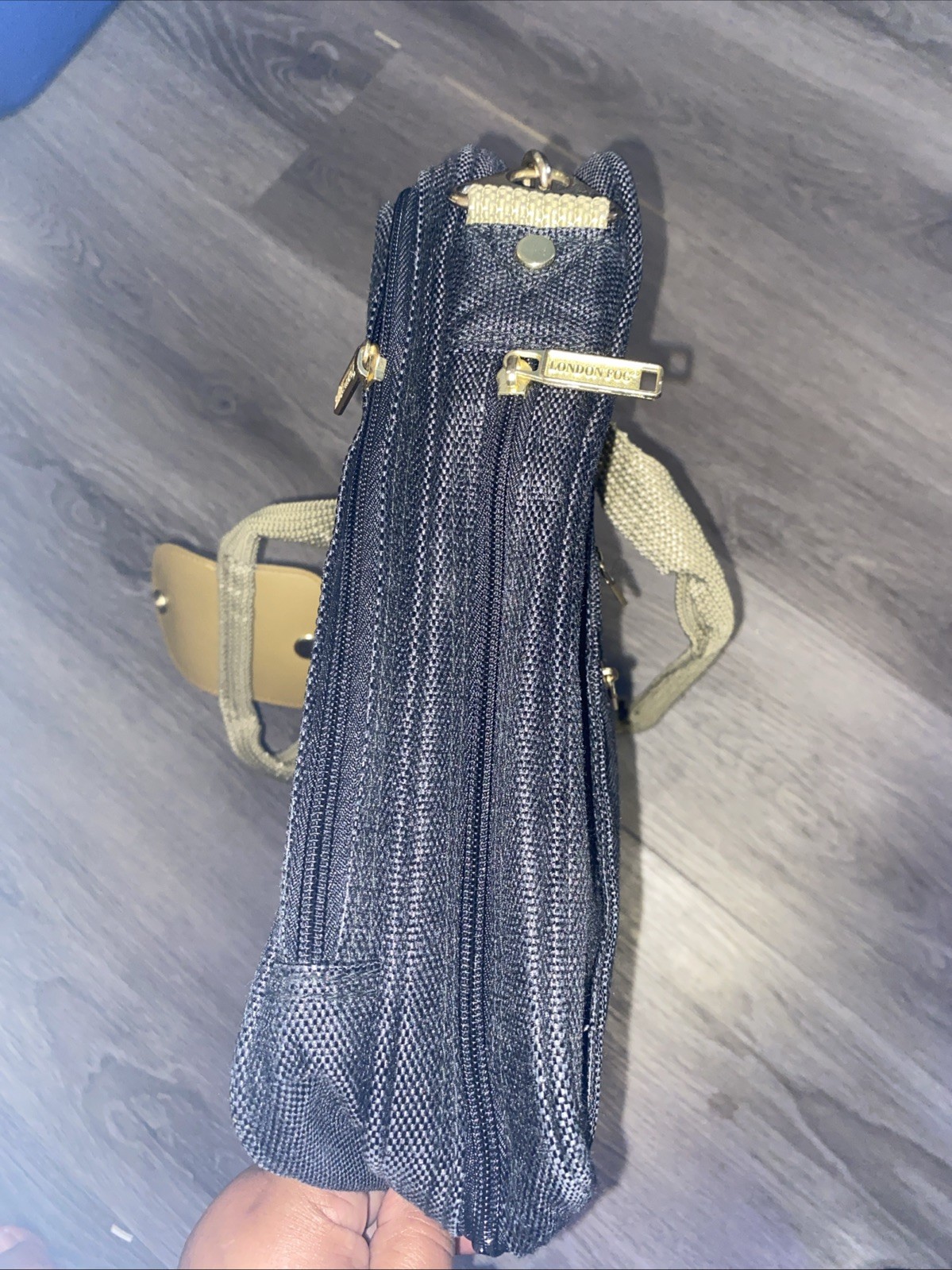 Genuine London Fog Black & Tan Computer Travel Luggage Bag w/ Strap 12 x 17 Zip