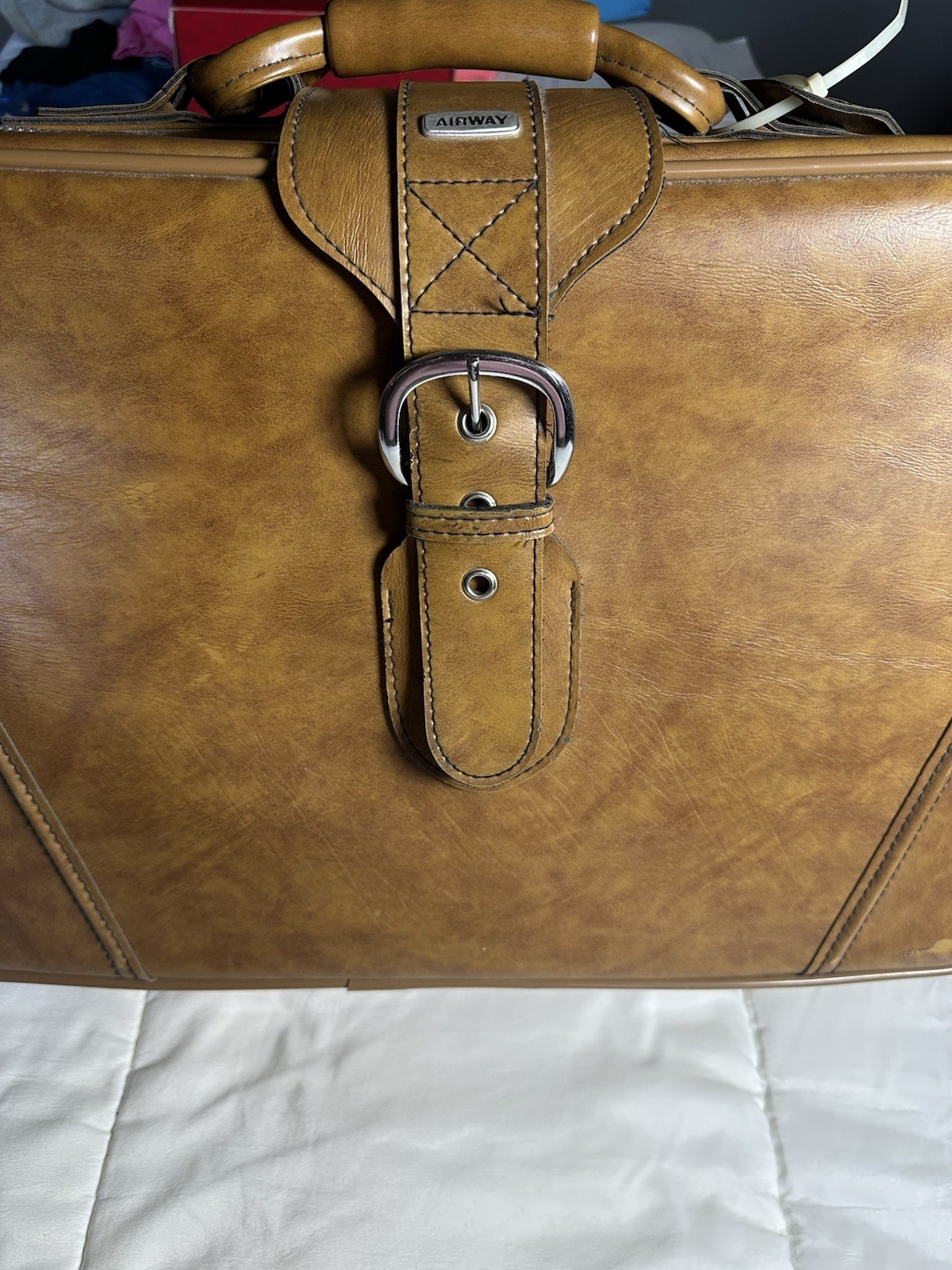 Airway Vintage Brown Faux Leather Garment Bag Suit Travel Carry On Luggage Brief
