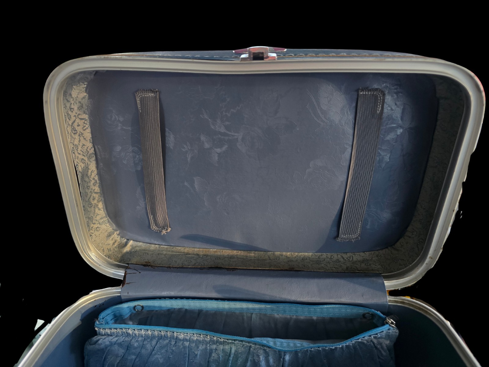 VTG Sears Featherlite Cosmetic Train Case Luggage Blue w/Removable Pouch No Key