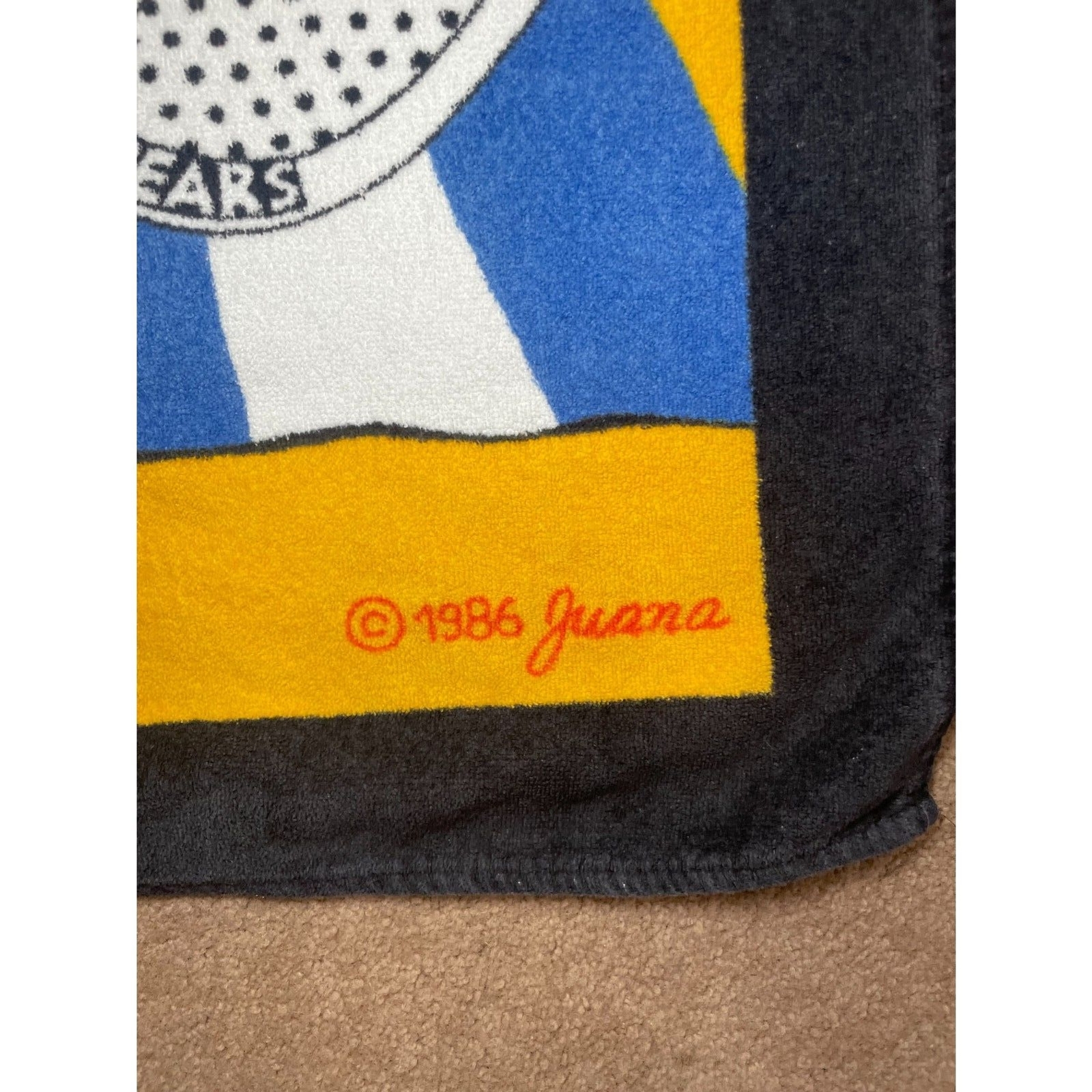 Vintage 80s Beach Towel Juana TerriMondo Teddy Bear Tennis Shoes 100% Cotton