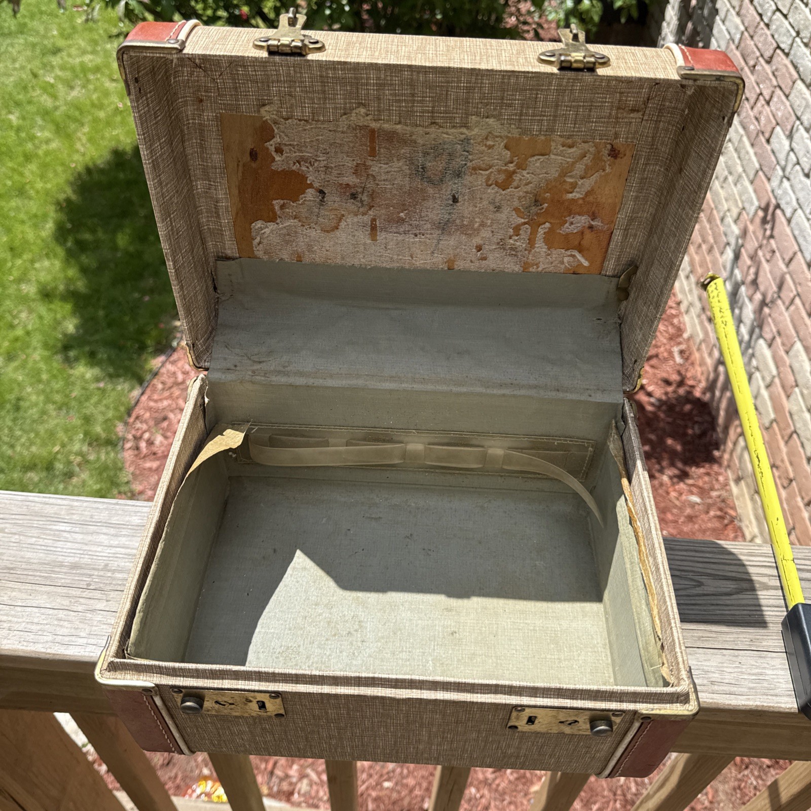 1940-50s Vintage Train Tweed Look/Leather Vanity Case See Pictures 12”X8.5”X7”