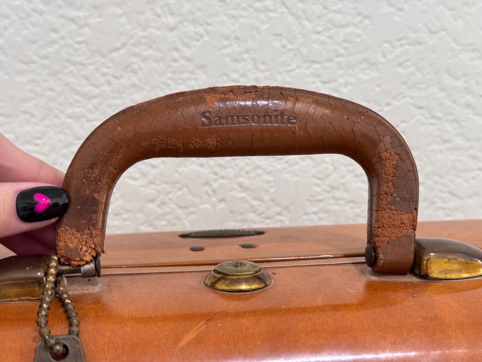 Vintage Samsonite Train Case Luggage Tan Brown Hard Shell w/ Key USA