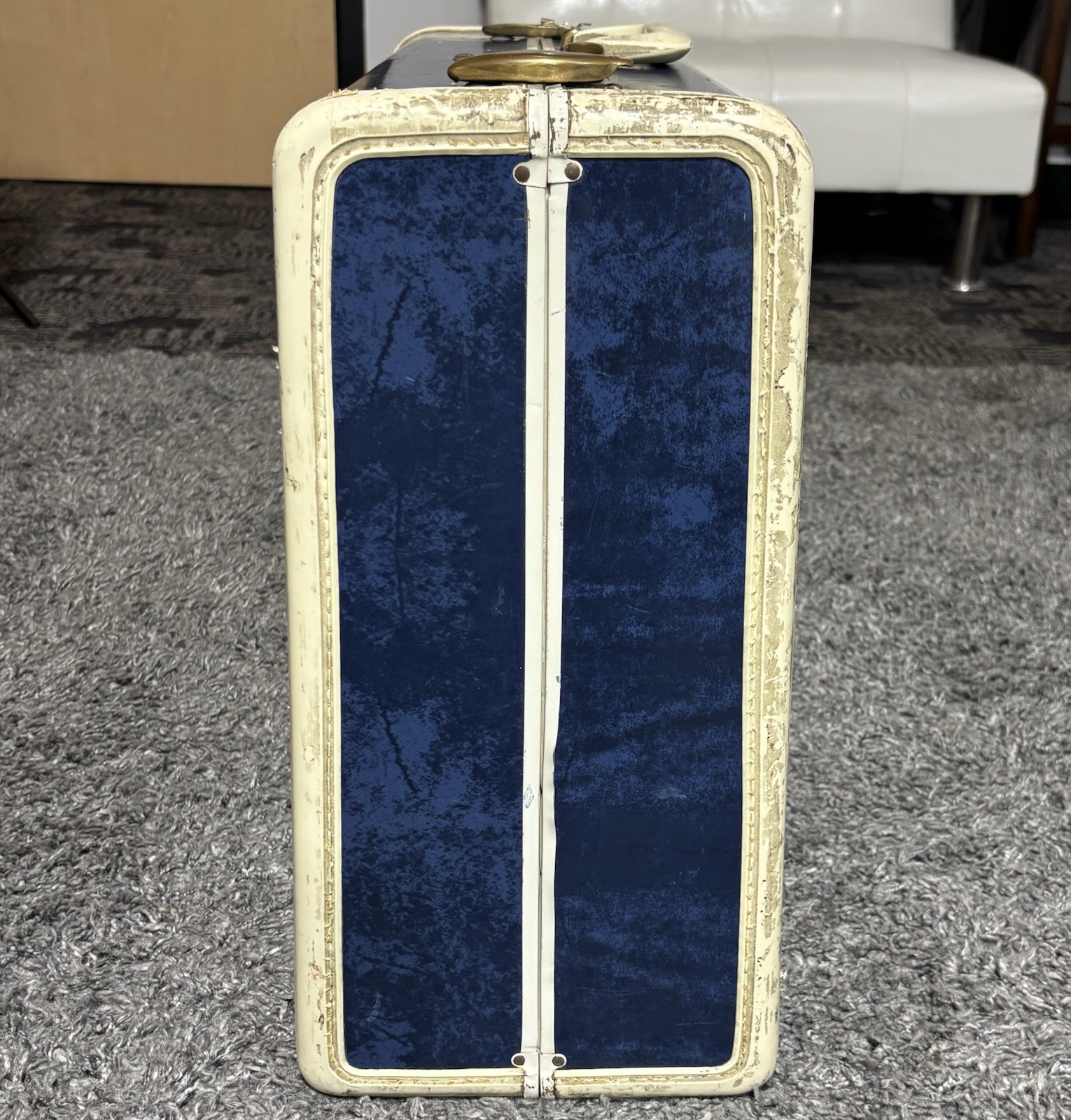 Vintage 50’s Samsonite Shwayder Bros Inc Blue Marble Luggage Suitcase Hard Shell