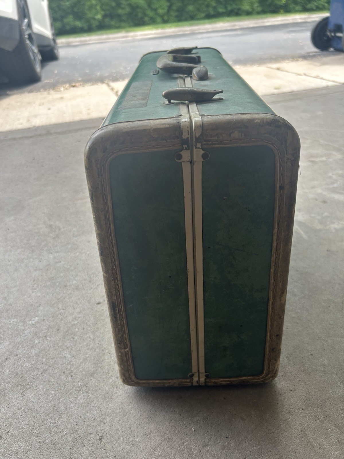 VTG 1950s Samsonite Luggage 21” Bermuda Green Marbled Schwayder Suitcase 5121