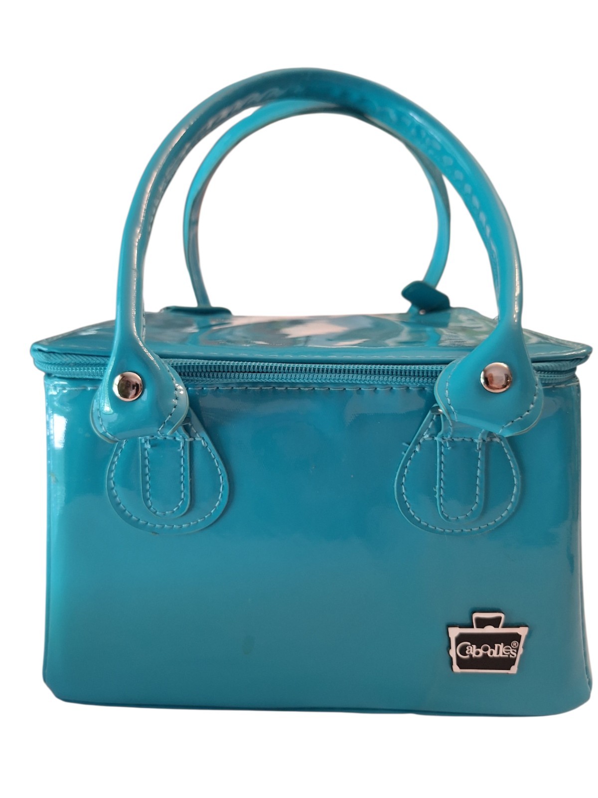 Vintage Caboodle Case Turquoise Double Handles Soft Case 8×6 Travel Storage