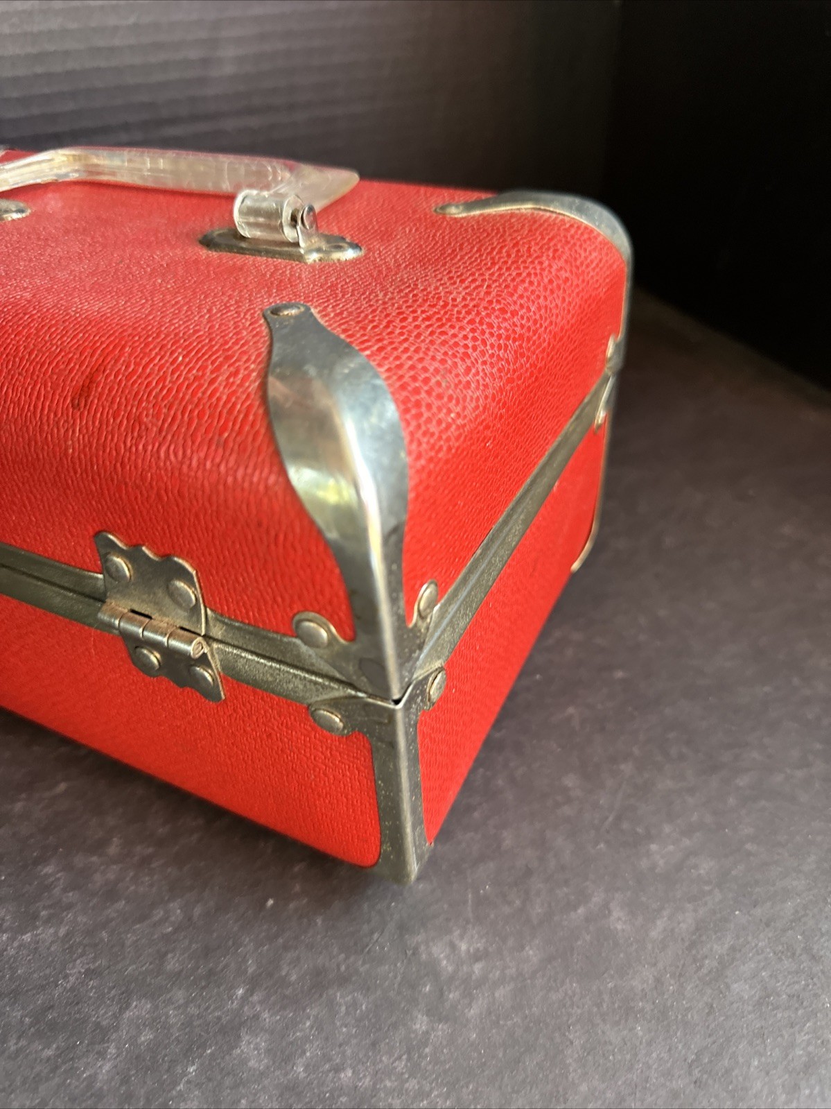 Vintage Red Travel Case Hard Shell Small Suitcase Retro Lock Box 6*5*10 Inch#F2
