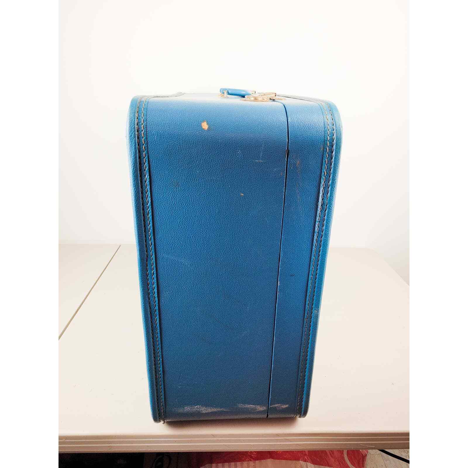 Vintage 1950s Blue Hard Shell Retro Travel Luggage Suitcase Large