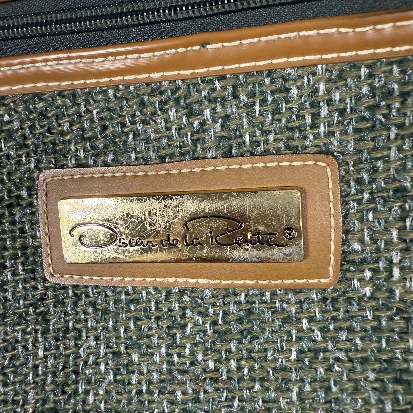 Vintage Oscar de la Renta Green Tweed Garment Bag Travel Luggage Suit Carrier