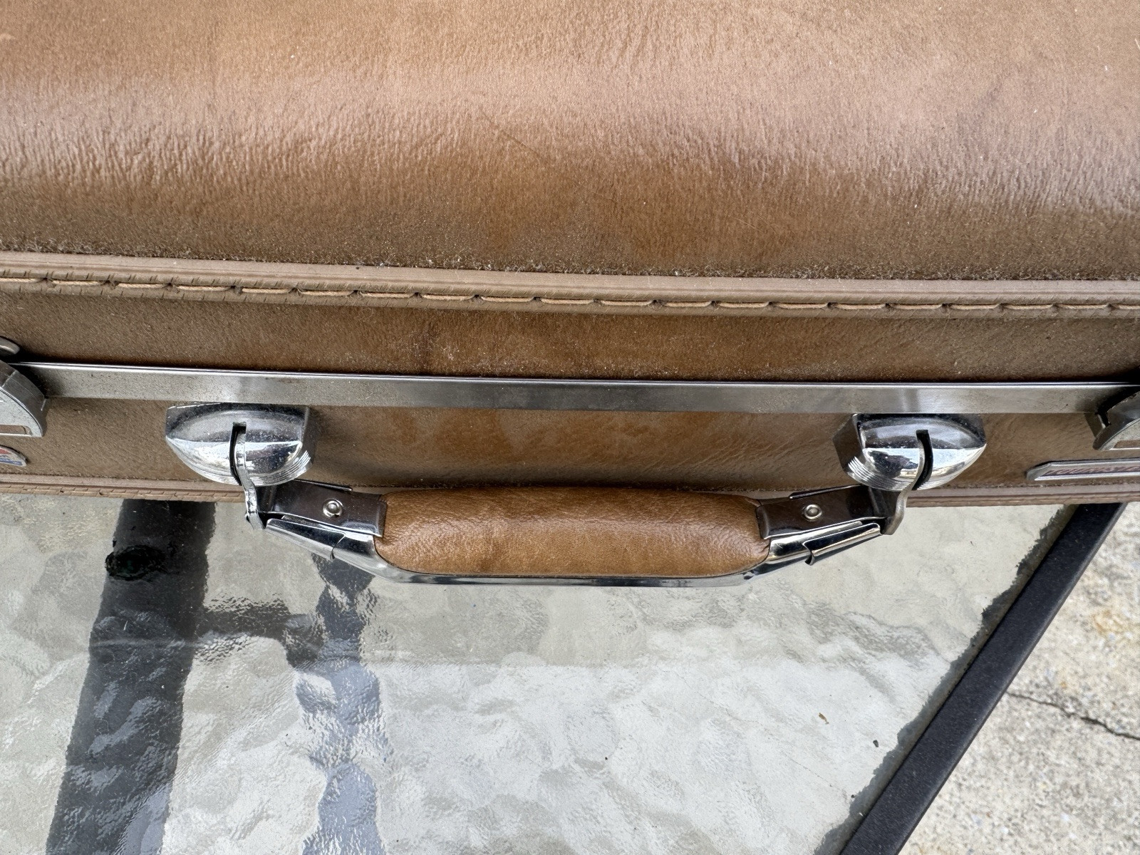 Vintage American Tourister Luggage Suitcase Mottled Brown Marble 16”x21”