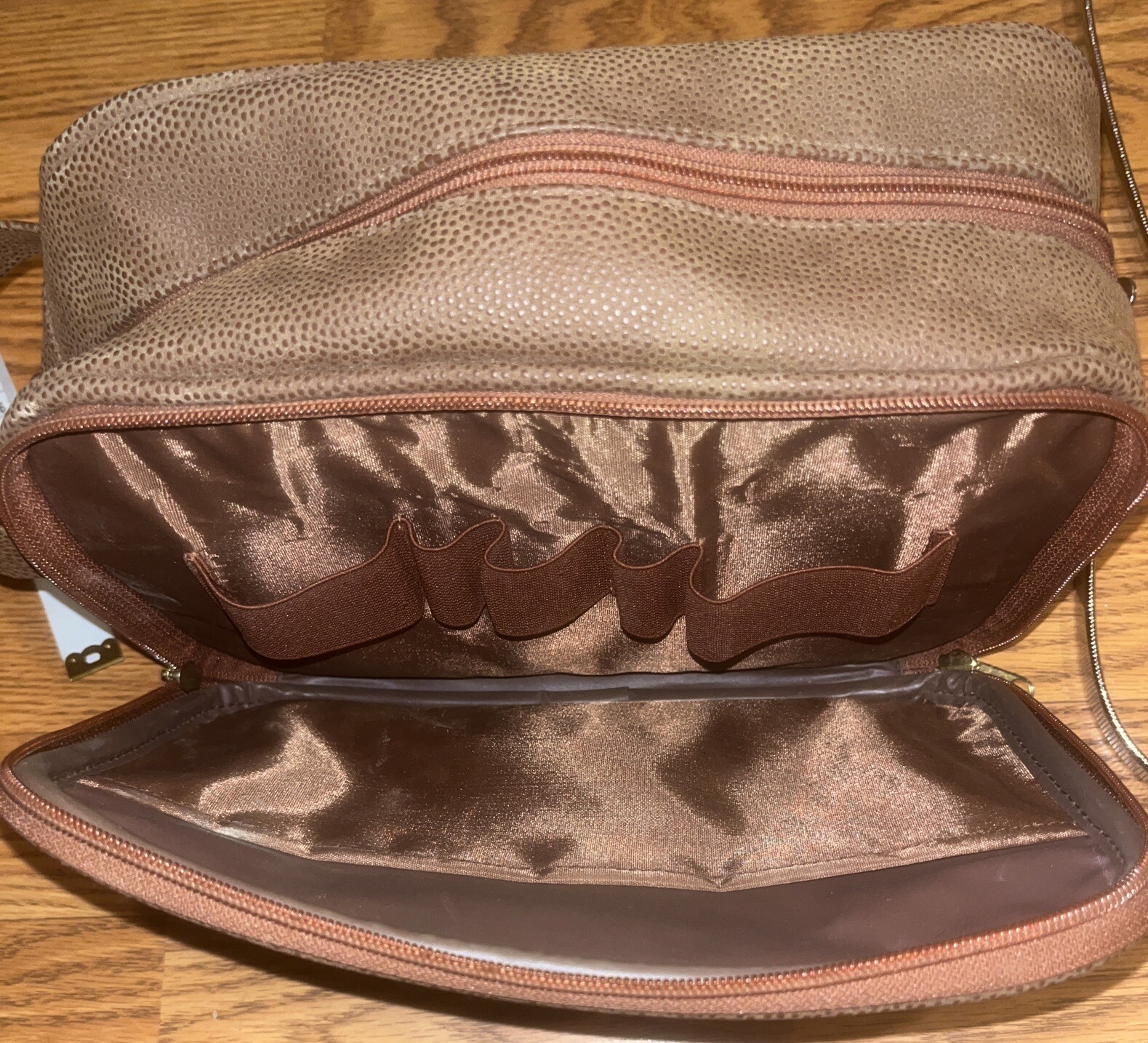 Lagerfeld Large Brown Toiletries Travel Case W/ Handle 2 Zip Compartments