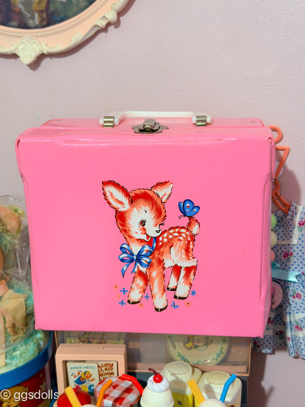 VTG Japan Pink Fawn Deer Vinyl Plastic Suitcase Bag Purse
