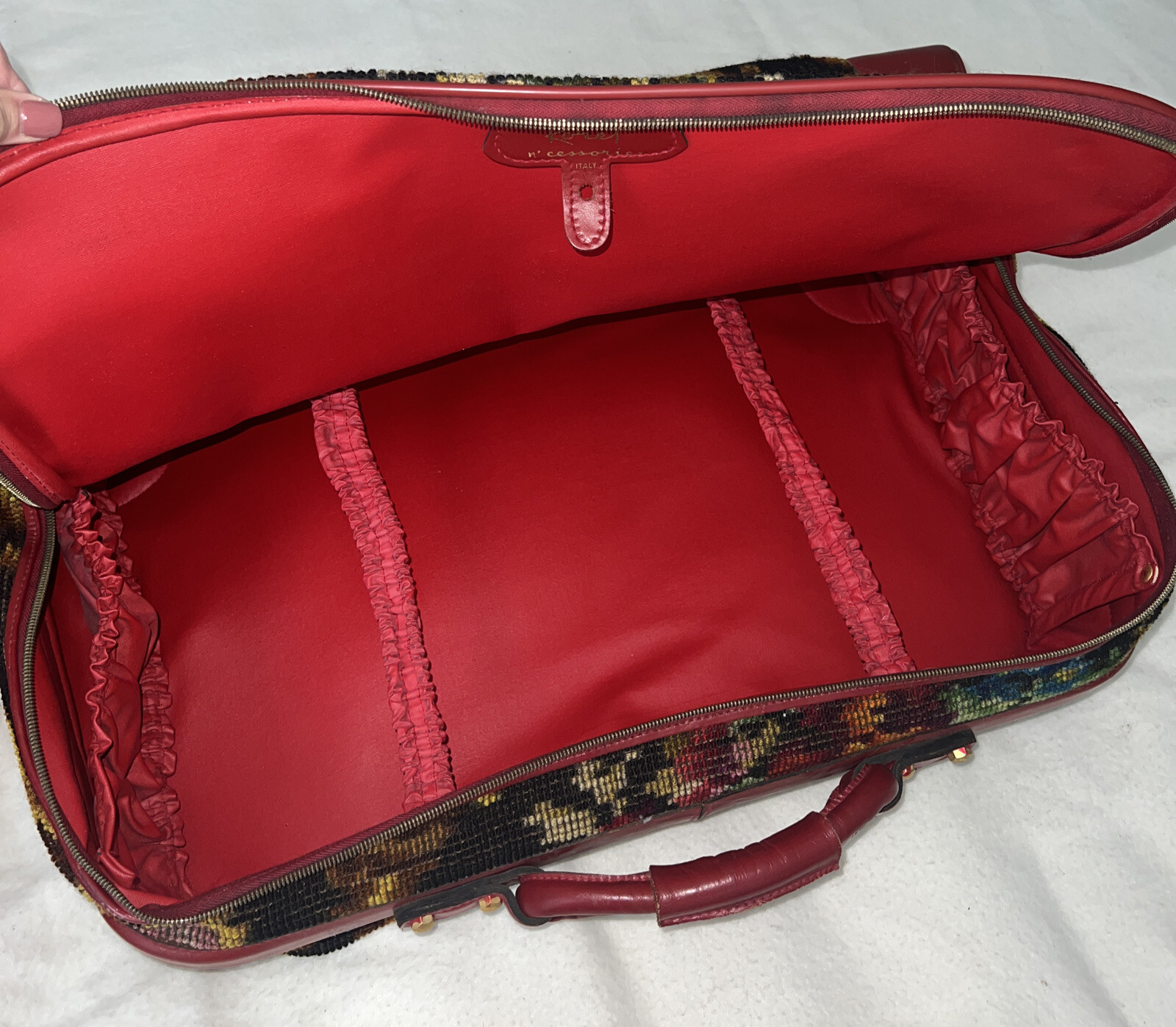 VTG 1960s NEEDLEPOINT/TAPESTRY FLORAL Italian Koret Suitcase Luggage w/tote