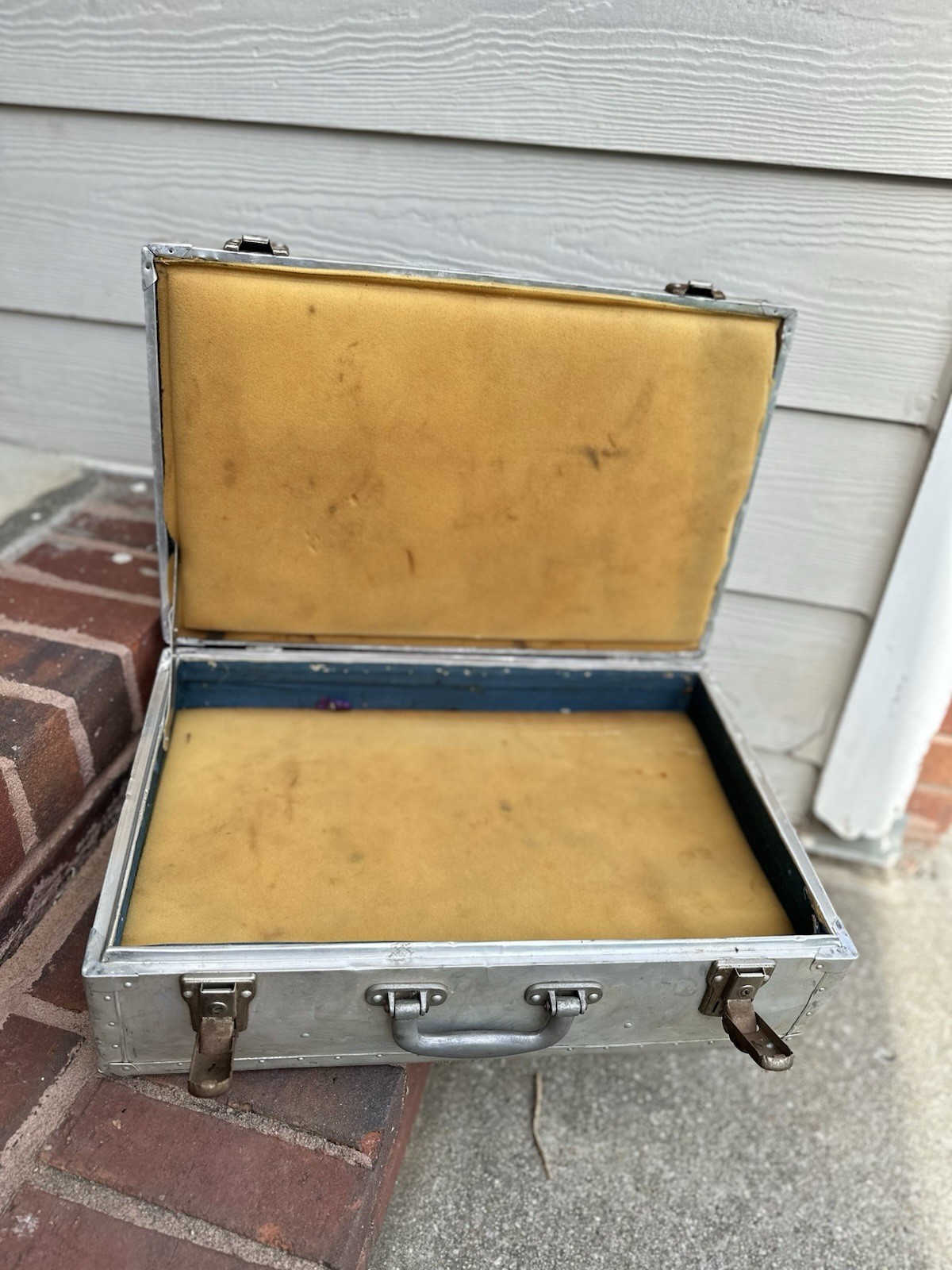 Vintage Machine Age Industrial Riveted Aluminum Travel Suitcase From 1930-1960