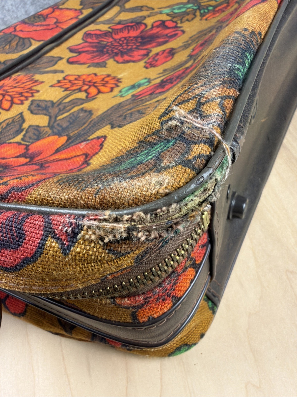 Vintage Floral Suitcase Made in Japan w/ Key Retro Travel Luggage 60s 70s smokey