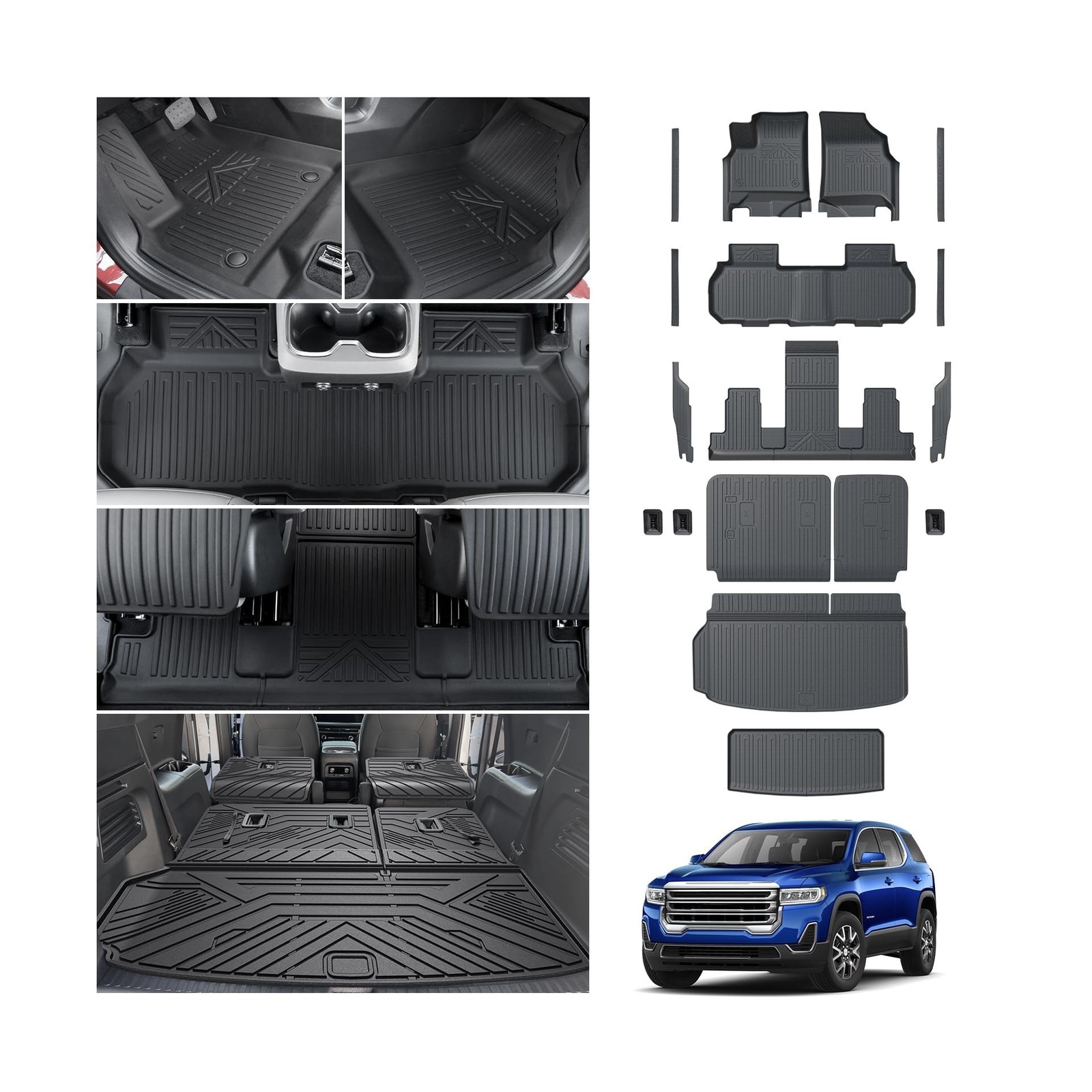 Floor Mats & Cargo Liner & 3rd Row Backrest Mat for 2024 2025 GMC Acadia 7 Se…