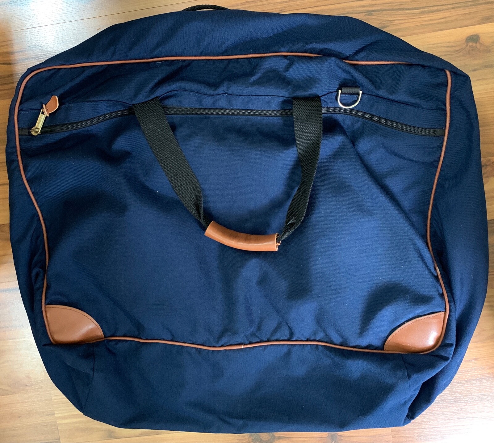 LL BEAN Canvas w/Leather Trim Travel Luggage Suitcase Duffle Vintage Large Navy