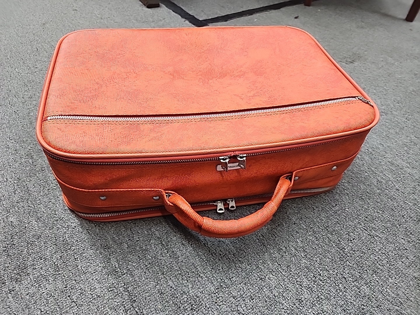 Vintage 1960’s Samsonite Silhouette Marbled Pink Orange Soft Luggage Suitcase