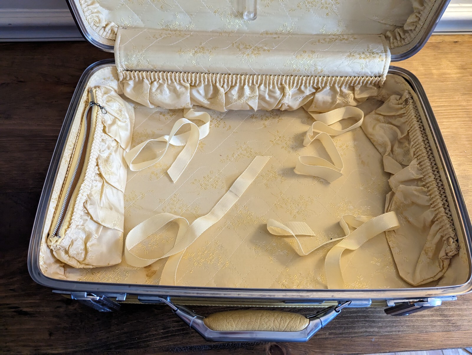 Vintage American Tourister Hard Suitcase With Mirror Mustard Yellow 18x13x5