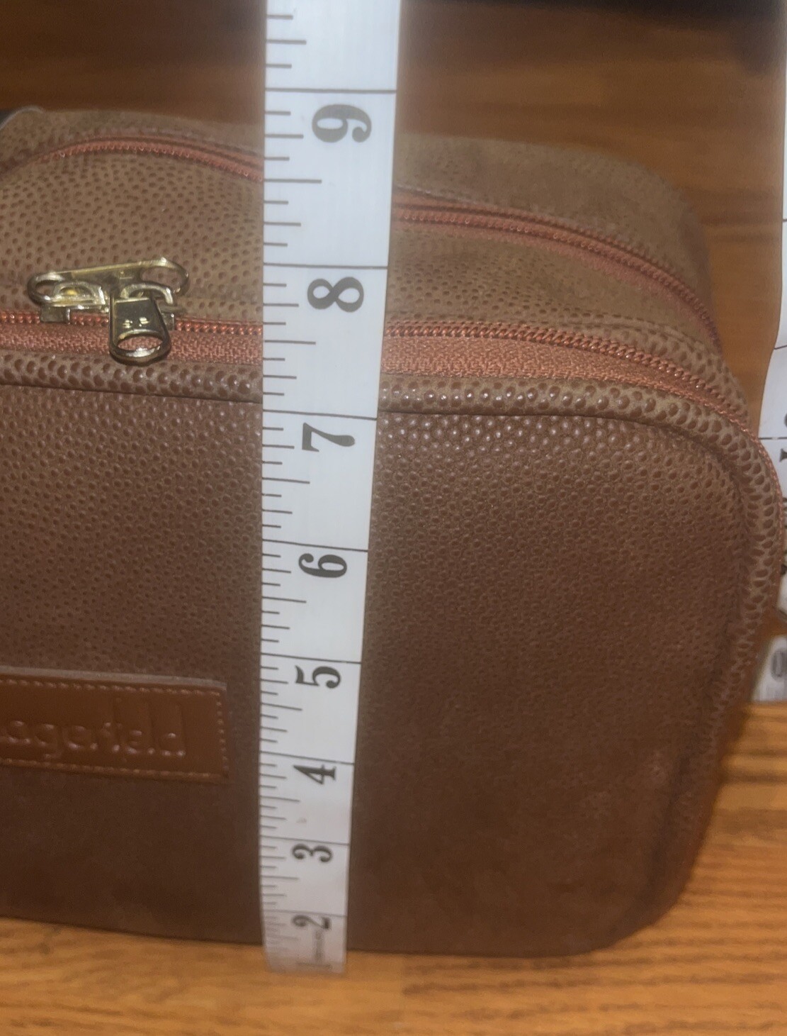 Lagerfeld Large Brown Toiletries Travel Case W/ Handle 2 Zip Compartments