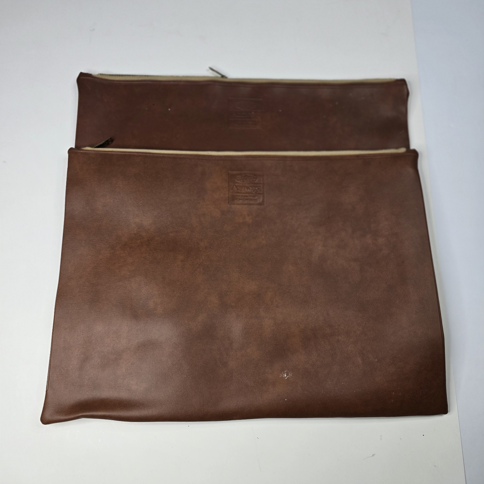 2 Vintage AMWAY Document Folio Zipper Case Portfolio in Brown Faux leather