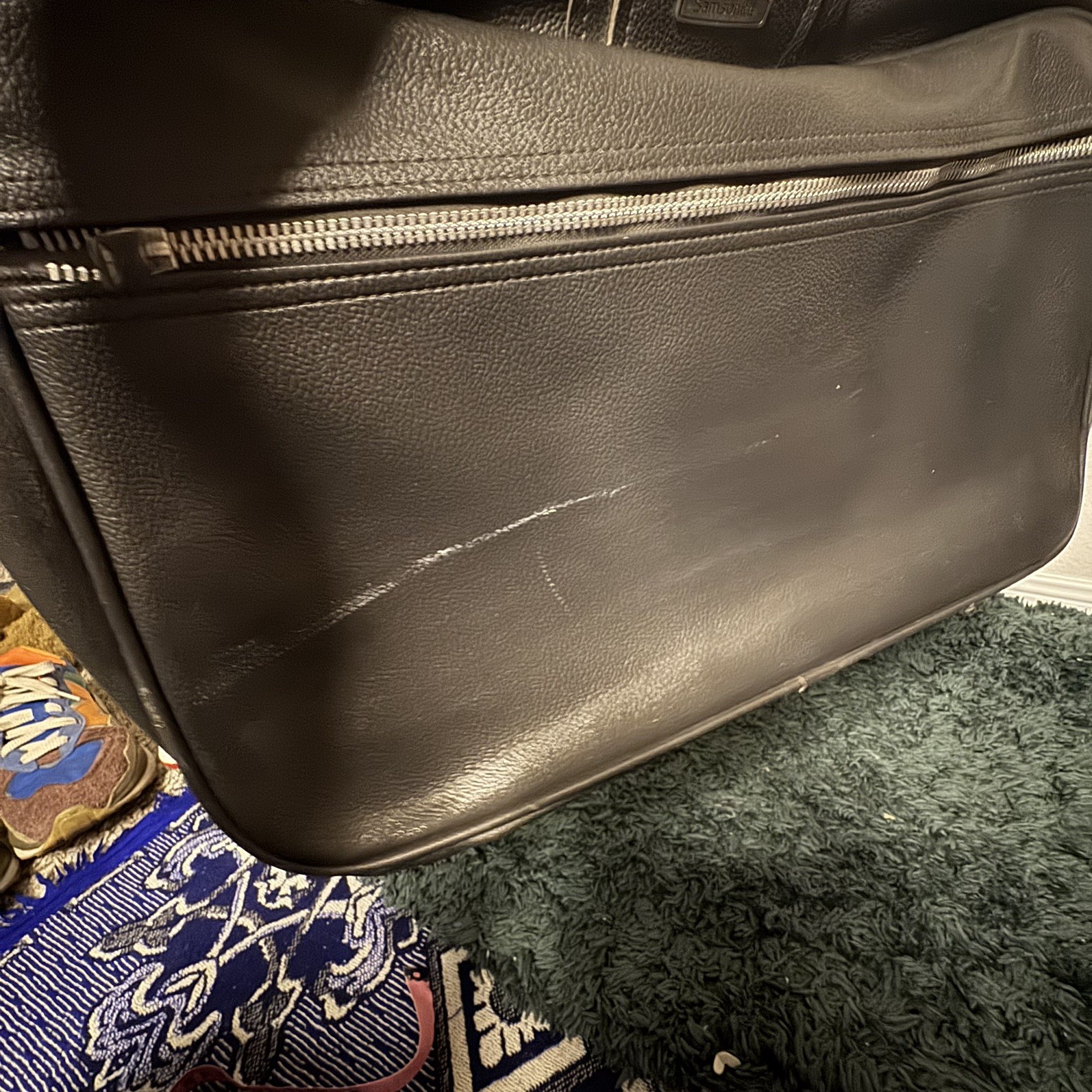 Vintage Samsonite Gray Leather buckle Suitcase 1960s/70s 22”x11x7 Talon Zippers