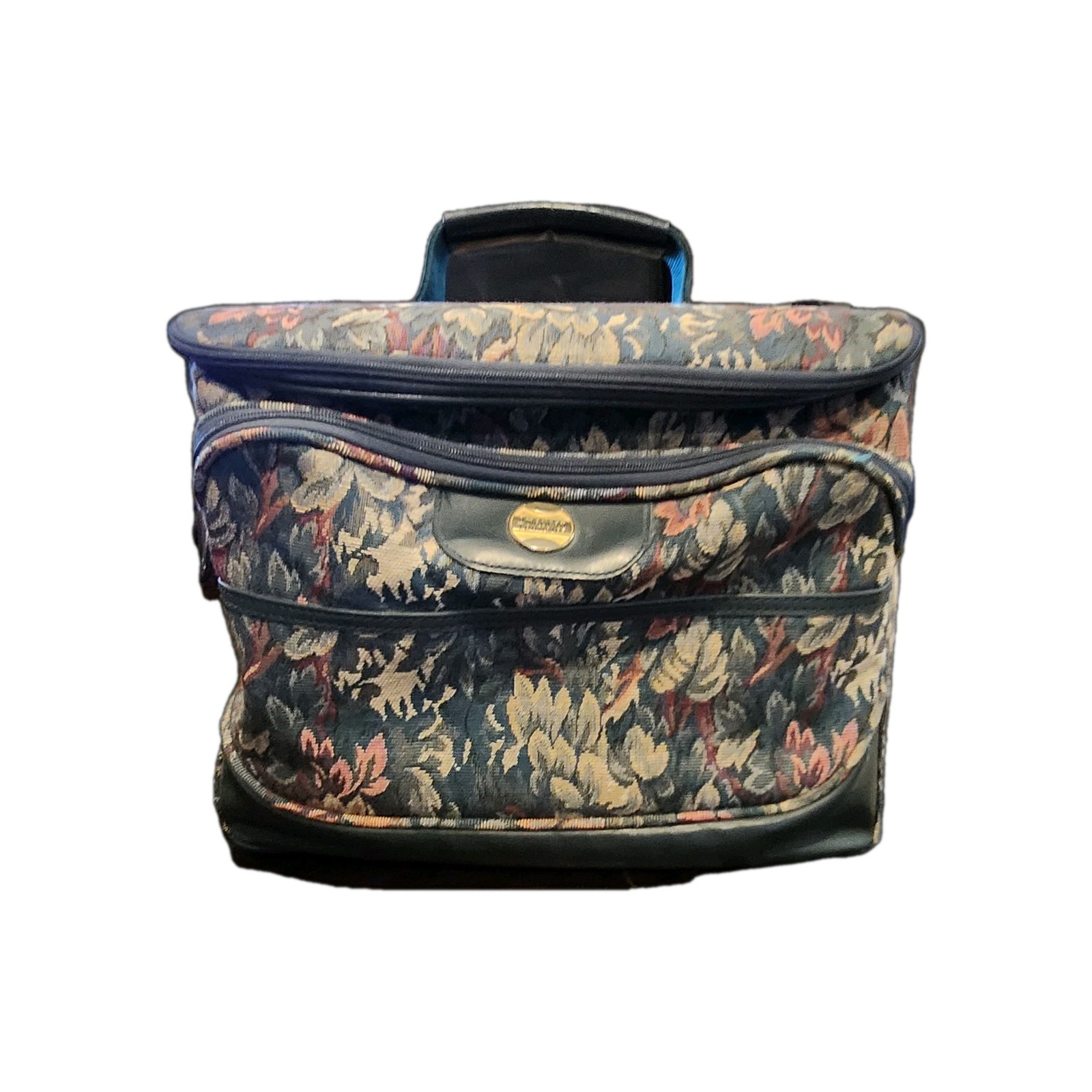 American Tourister Vintage Green Floral Tapestry Carpet Bag Train Case Weekend