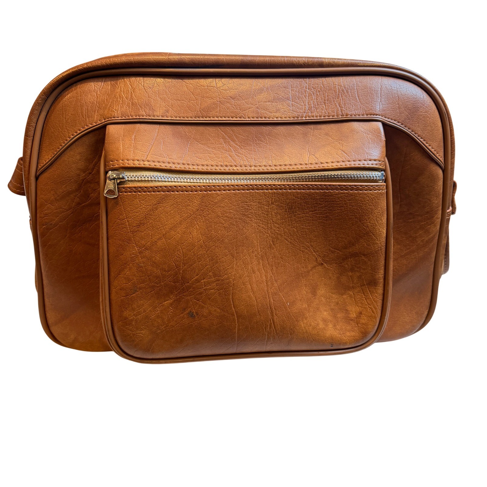 American Tourister Vintage CarryOn Suitcase Bag Brown Faux Leather Retro Travel
