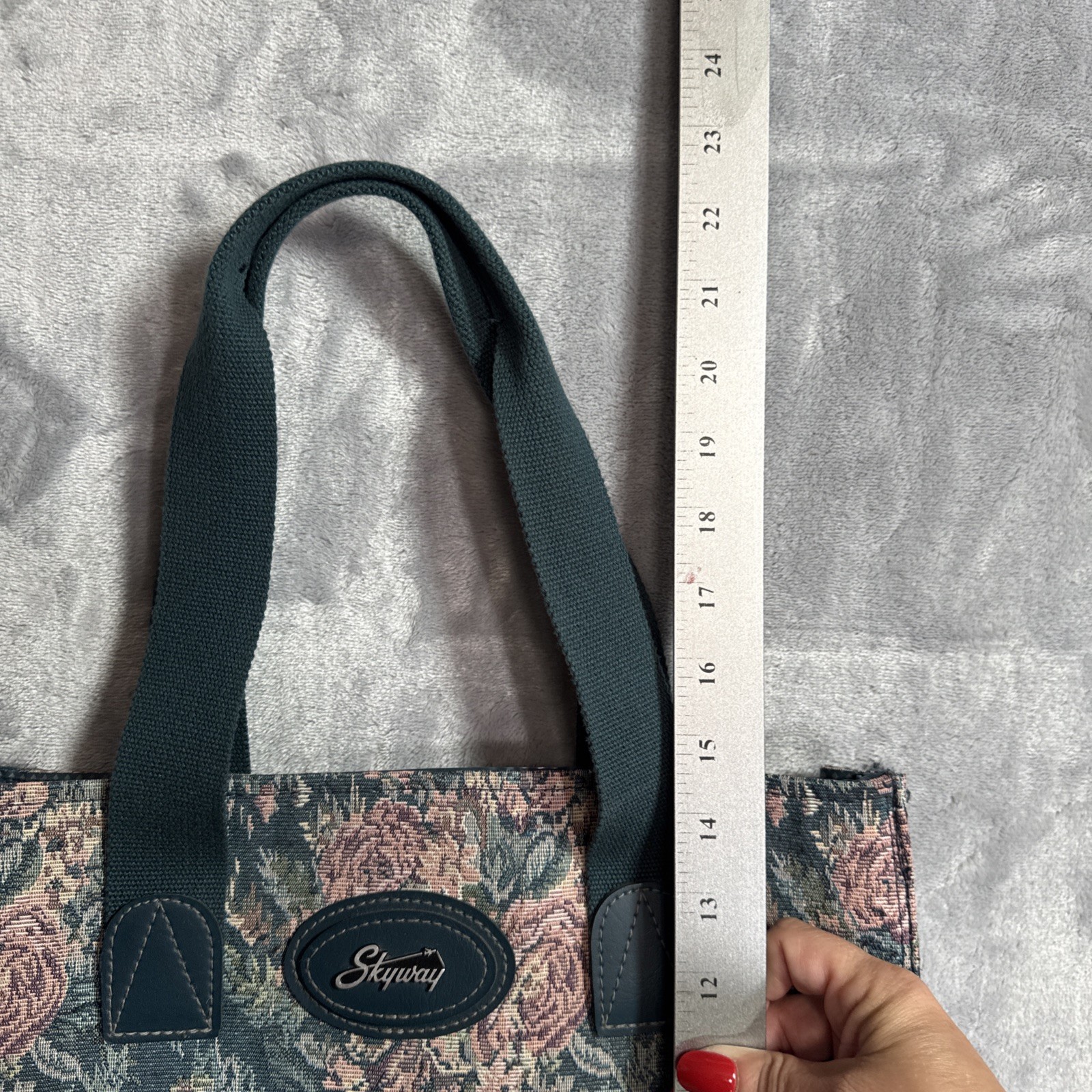 Vintage Tapestry Floral Bag English Pink Rose Blue Tote Shopper Travel Purse