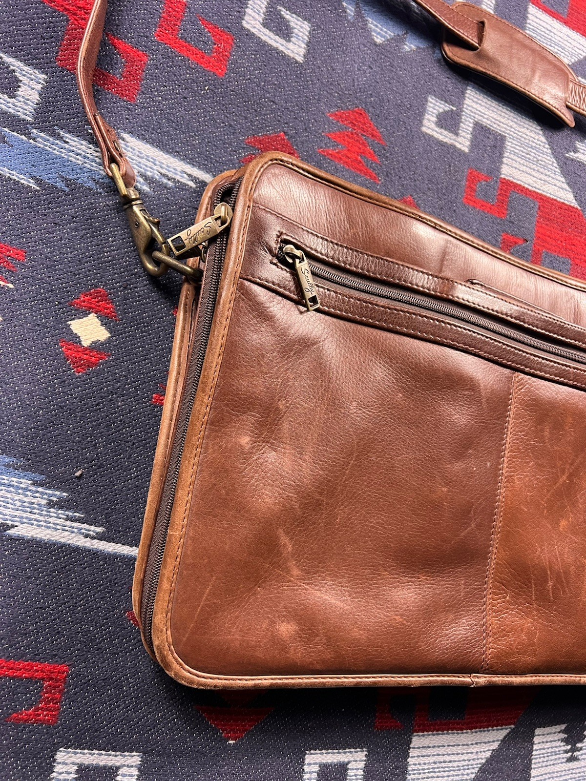 Vtg Scully Soft Leather Laptop Work Bag Briefcase Case Carry On Messenger Strap