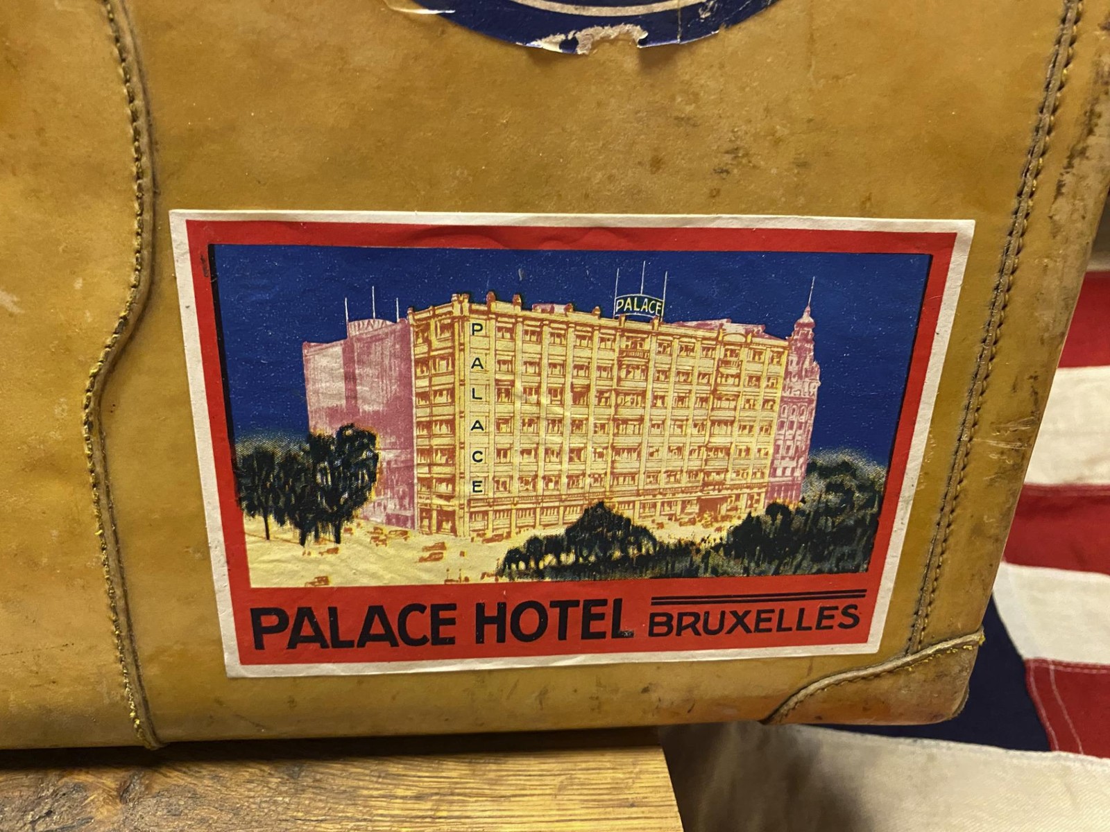 Vintage 1940s Cross Leather Suitcase Travel Stickers US/European Tour Display