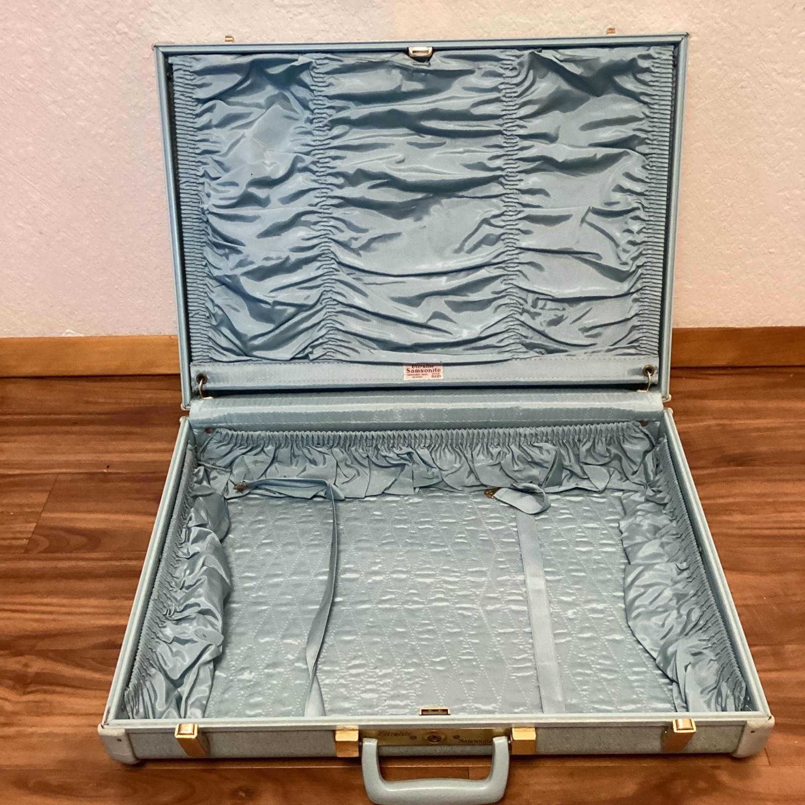 Vintage 1950s Samsonite Streamlite Blue Tweed Luggage 3 Piece Suitcase Set Keys