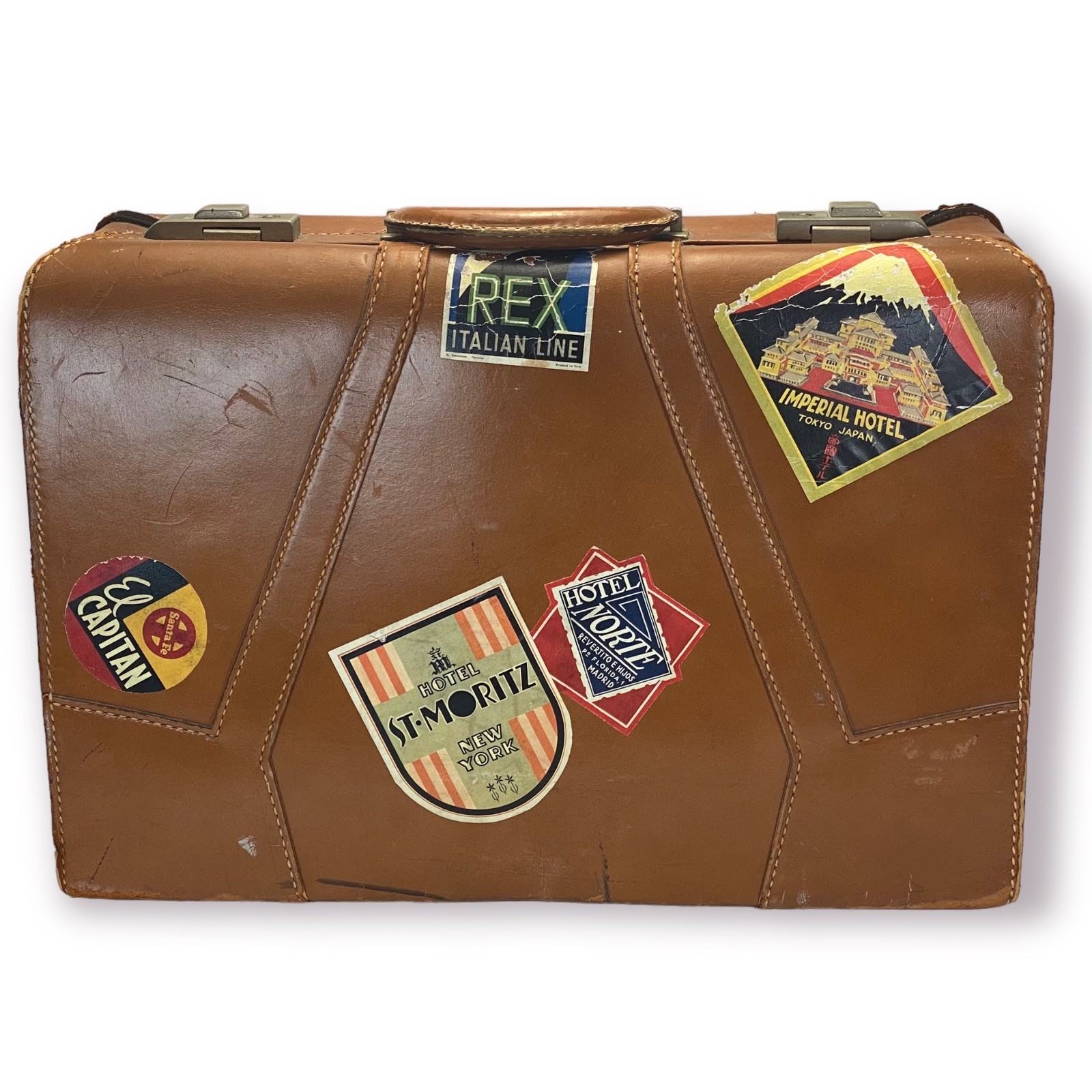 Vtg Skyway Suitcase w Travel/ Luggage Labels: Hotel Victora Cannes, Paris Ritz