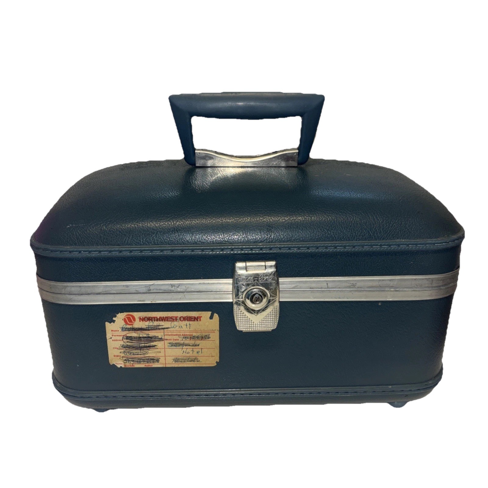 Vintage Starline Train Case Teal Blue Hard Shell Makeup Travel Luggage 1970s