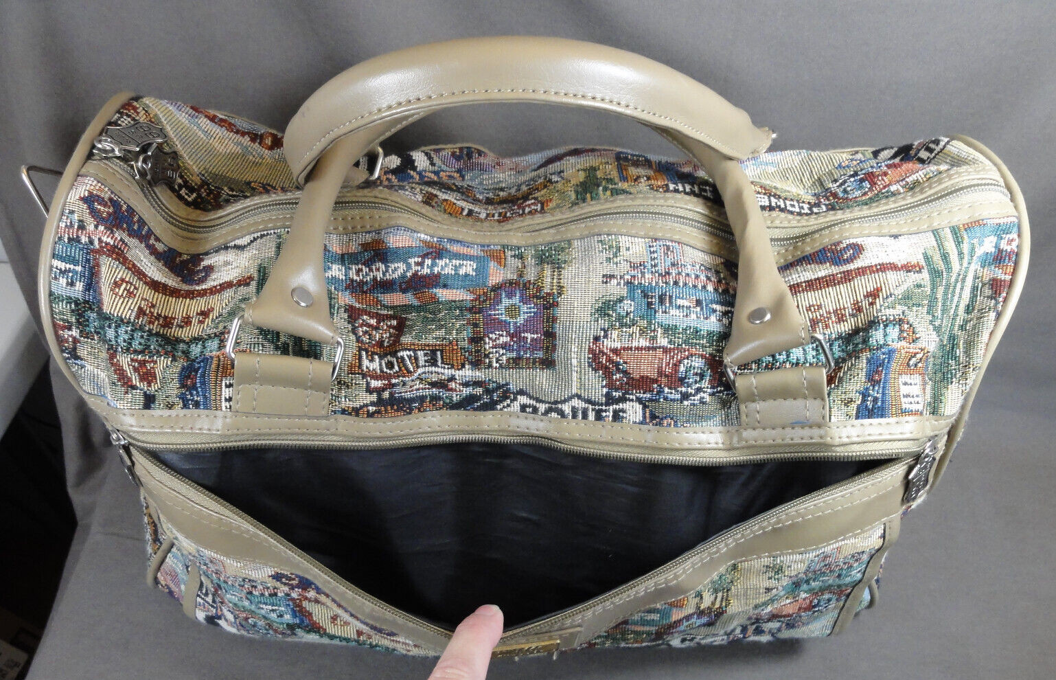 Vintage Pioneer Express Weekend Bag Route 66 Tapestry Duffel Carry On Travel