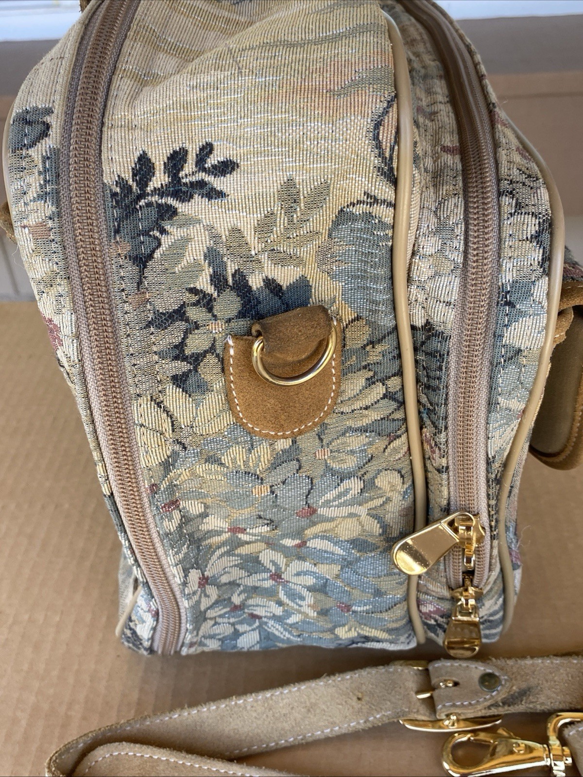 Vintage French Luggage Company Paradise Suede Tapestry Carry On Bag Made in USA