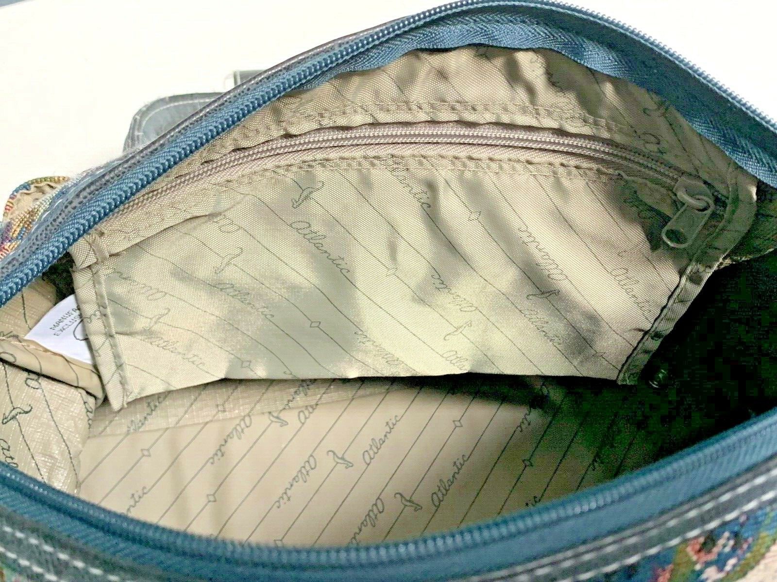 VTG ATLANTIC Luggage Tapestry Carry On Carpet Bag Weekend Tote Green Floral 14″