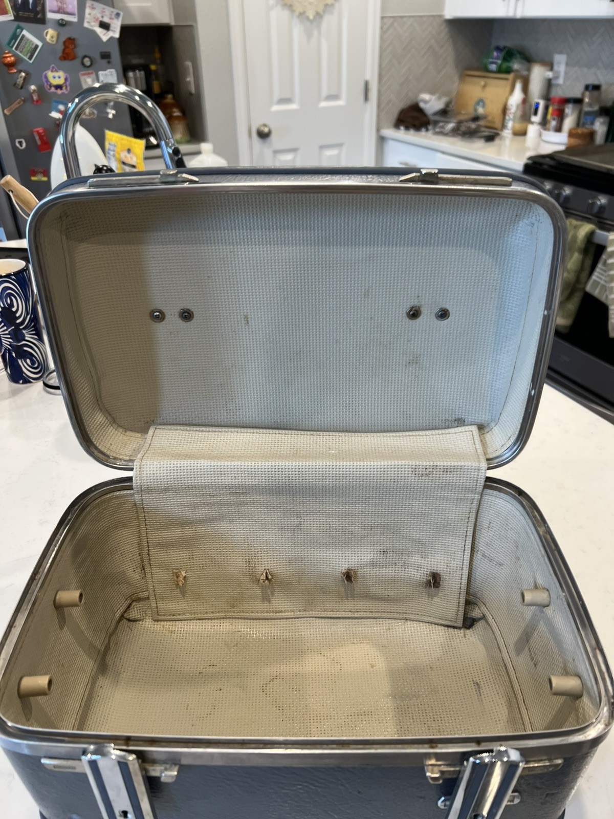 Vintage American Tourister Train Case Carryon Blue/Gray No Tray