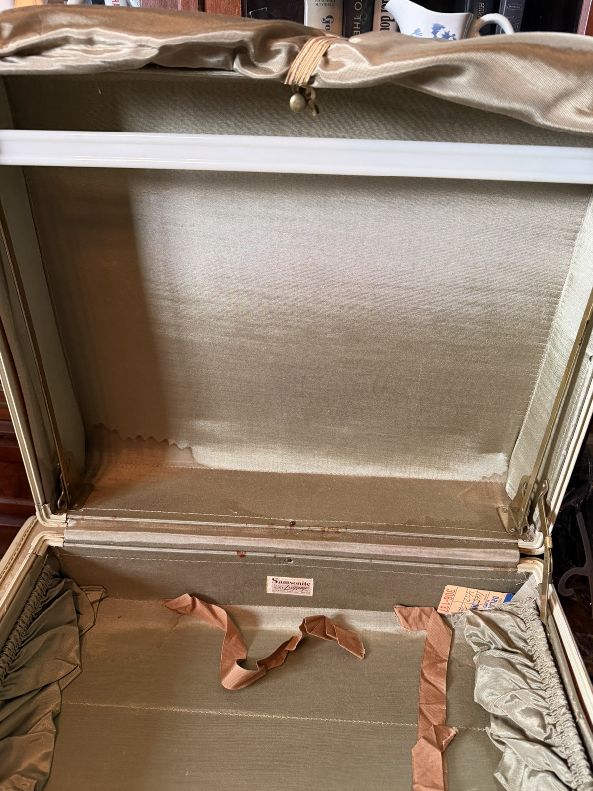 Vintage Marble White Samsonite Suitcase Luggage Train Hatbox Overnight Rawhide 6