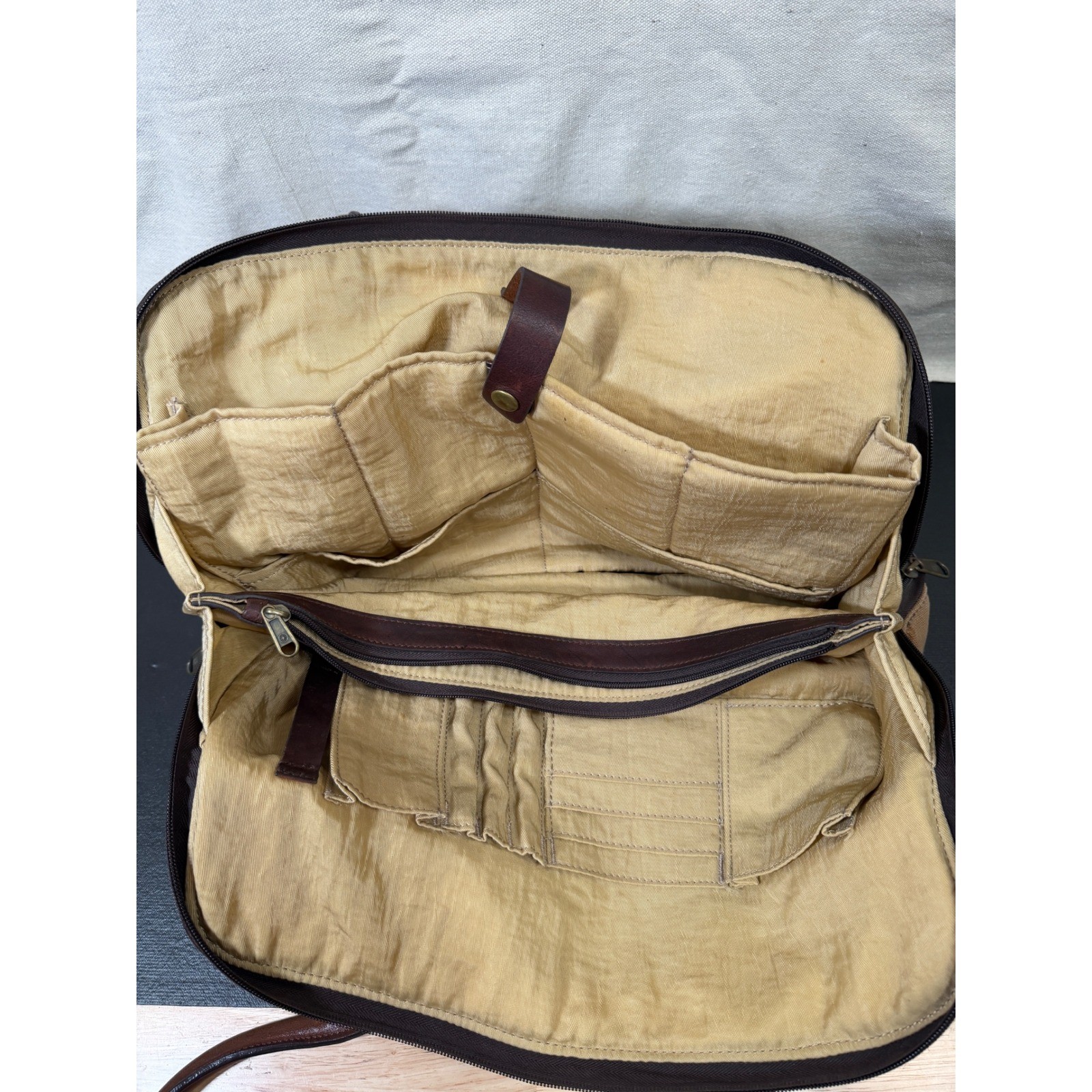 Duluth Trading Co Travel Bag Unisex Large Brown Vintage Canvas Leather Trolley