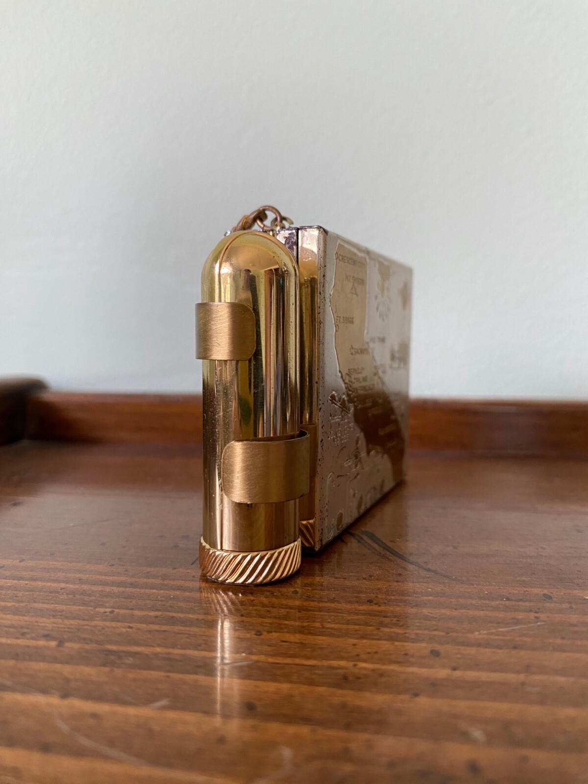 Vintage 1950s California Map Souvenir Gold Mini Makeup Vanity Case Minaudiere